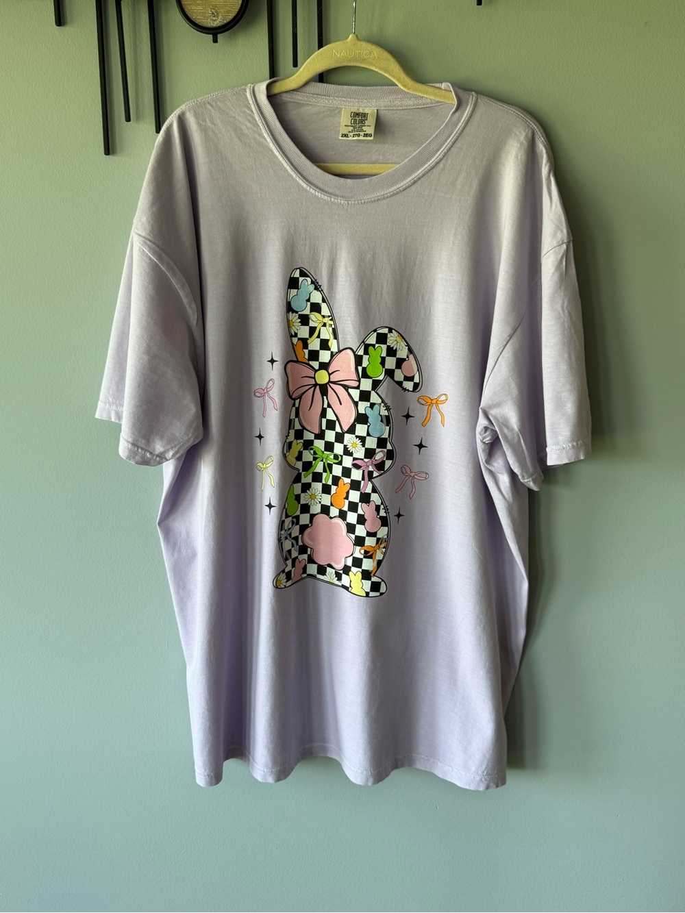 Comfort Colors Pastel Checkered Easter Bunny Tee 2XL